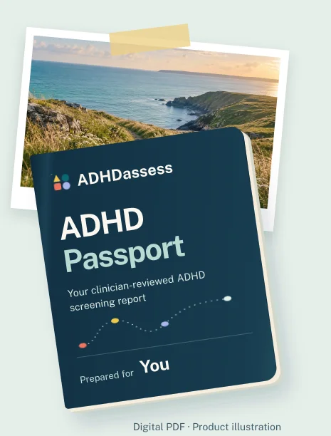 The ADHD Passport shown as a digital document, a product illustration