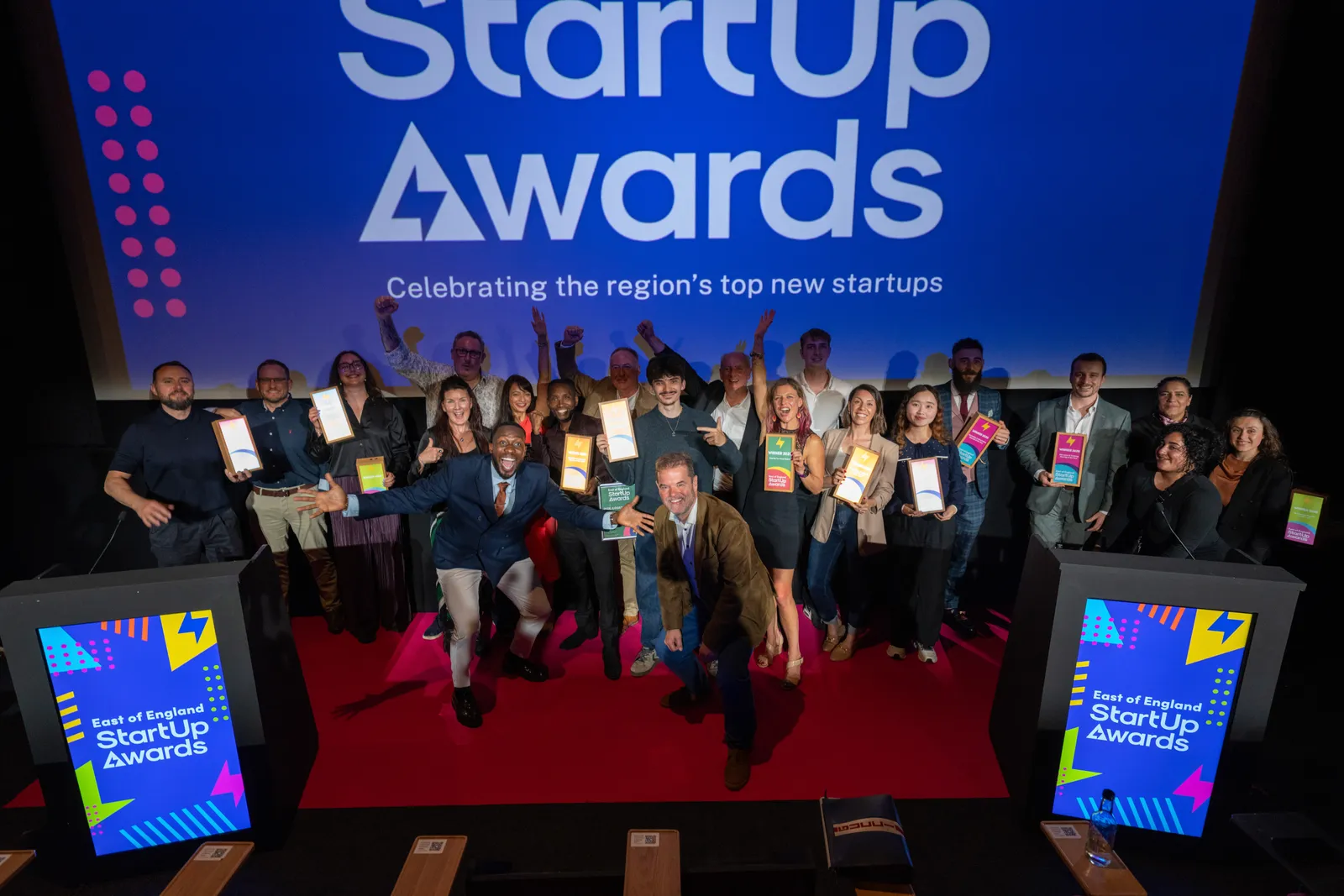 All the category winners on stage at the East of England StartUp Awards 2026